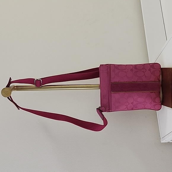 Coach Handbags - Coach Signature Hot Pink crossbody swingpack Canvas with a suede stripe.